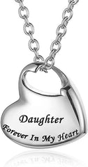 Necklace for Ashes Urn Jewelry, Forever in My Heart Carved Stainless Steel Keepsake Waterproof Memorial Pendant