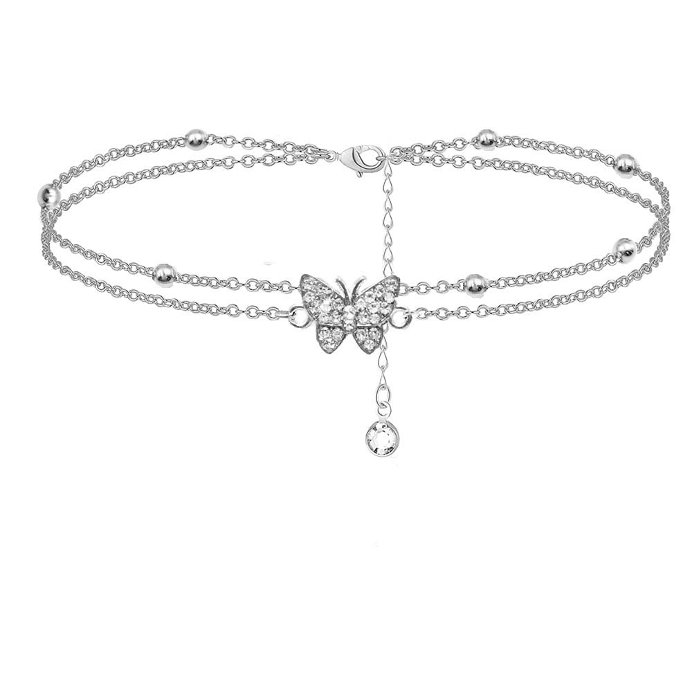 Anklet  Butterfly Silver anklets for Women - Adjustable Layered Women's anklets