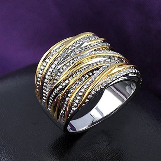 Tone Intertwined Crossover Statement Ring Fashion Chunky Band Hand Rings for Women Men