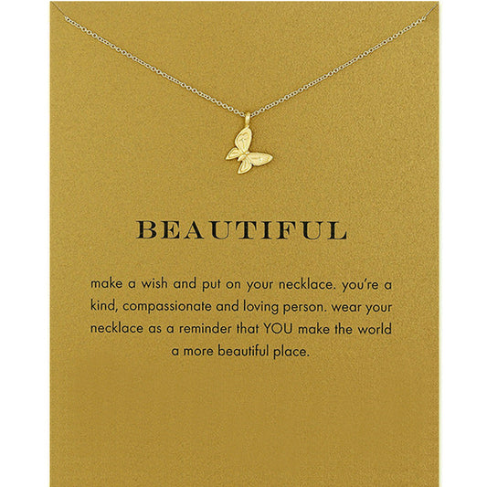 Butterfly Necklace Good Luck Pendant Chain Necklace with Message Card