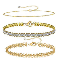 Gold Ankle Bracelets for Women  Cubic Zirconia Dainty Layered Anklet Set 3Pcs