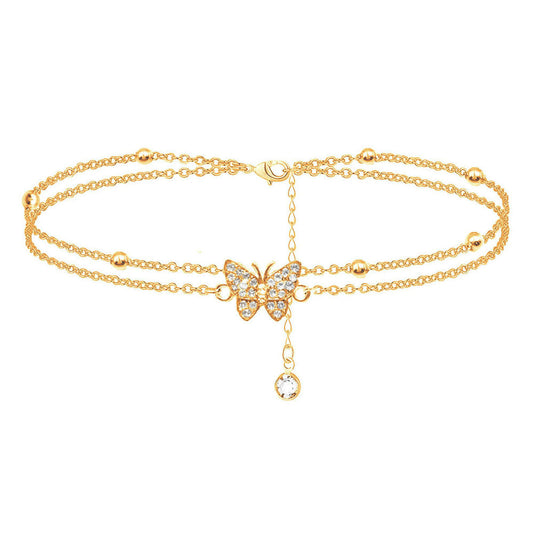 Anklet  Butterfly Silver anklets for Women - Adjustable Layered Women's anklets