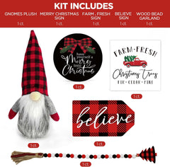 Christmas Decorations Merry Christmas Ornaments  Wooden Signs & Buffalo Plaid Gnomes Plush Set