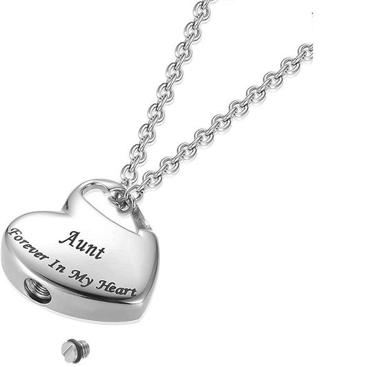 Necklace for Ashes Urn Jewelry, Forever in My Heart Carved Stainless Steel Keepsake Waterproof Memorial Pendant