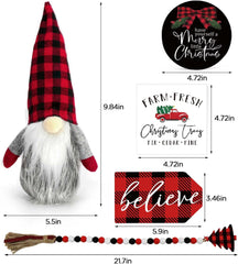 Christmas Decorations Merry Christmas Ornaments  Wooden Signs & Buffalo Plaid Gnomes Plush Set