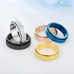 Spinner Ring for Anxiety Relief - Sand Blast Glitter Finish Rose Gold Silver Rainbow Color Fidget Hand Ring