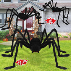 Halloween Giant Spider Decorations (3 Pack), Realistic Halloween Spider Props, Fake Scary Hairy Spiders Sets (59", 49”, 35”)