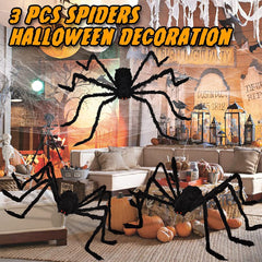 Halloween Giant Spider Decorations (3 Pack), Realistic Halloween Spider Props, Fake Scary Hairy Spiders Sets (59", 49”, 35”)