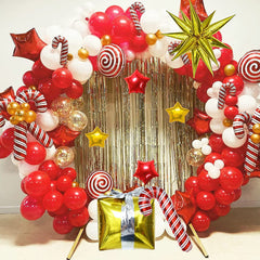 Christmas Balloon Garland Arch kit with Red White Candy Balloons Gift Box Balloons Red Gold Star Balloons