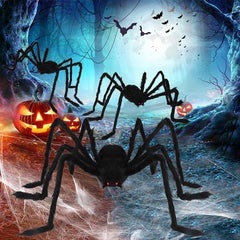 Halloween Giant Spider Decorations (3 Pack), Realistic Halloween Spider Props, Fake Scary Hairy Spiders Sets (59", 49”, 35”)