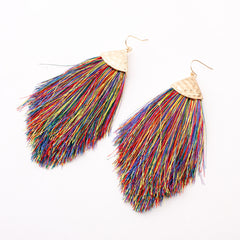 Fan Fringe Tassel Statement Earrings - Lightweight Strand Feather Shaped Dangles