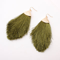 Fan Fringe Tassel Statement Earrings - Lightweight Strand Feather Shaped Dangles