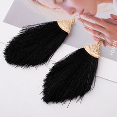 Fan Fringe Tassel Statement Earrings - Lightweight Strand Feather Shaped Dangles