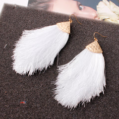 Fan Fringe Tassel Statement Earrings - Lightweight Strand Feather Shaped Dangles