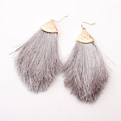 Fan Fringe Tassel Statement Earrings - Lightweight Strand Feather Shaped Dangles