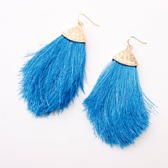 Fan Fringe Tassel Statement Earrings - Lightweight Strand Feather Shaped Dangles