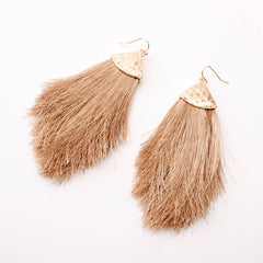 Fan Fringe Tassel Statement Earrings - Lightweight Strand Feather Shaped Dangles