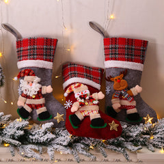 Christmas Stockings 4 Pack, 16'' Xmas Stockings with Snowflake Santa Snowman Reindeer  Bear and Plush Faux Fur Cuff Stockings for Stairs Fireplace Hanging Xmas Home Decor