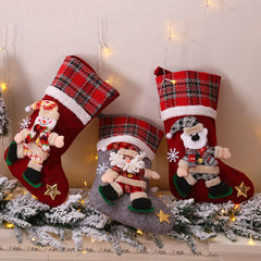 Christmas Stockings 4 Pack, 16'' Xmas Stockings with Snowflake Santa Snowman Reindeer  Bear and Plush Faux Fur Cuff Stockings for Stairs Fireplace Hanging Xmas Home Decor