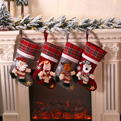 Christmas Stockings 4 Pack, 16'' Xmas Stockings with Snowflake Santa Snowman Reindeer  Bear and Plush Faux Fur Cuff Stockings for Stairs Fireplace Hanging Xmas Home Decor