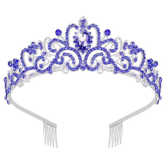 Tiaras for Women, Dark Blue Crystal Crowns for Women Princess Crown Tiaras and Crowns for Women Girls Women's Headbands Halloween Christmas Bridal Wedding Prom Birthday Party Gift