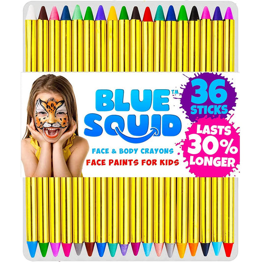 Face Paint Crayons for Kids, 36 Jumbo 3.25" Face & Body Painting Makeup Crayons, Safe for Sensitive Skin, 8 Metallic & 28 Classic Colors, Great for Birthdays & Halloween Makeup Accessories