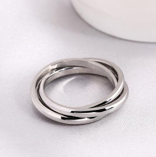 Silver Ring Triple Interlocked Rolling High Polish Hand Ring