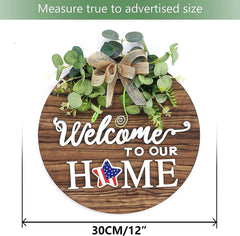 Interchangeable Seasonal Welcome Sign Front Door Decoration, Rustic Round Wood Wreaths Wall Hanging Outdoor, Farmhouse, Porch