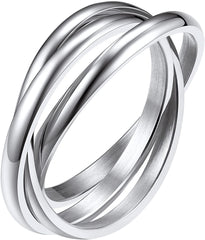 Silver Ring Triple Interlocked Rolling High Polish Hand Ring