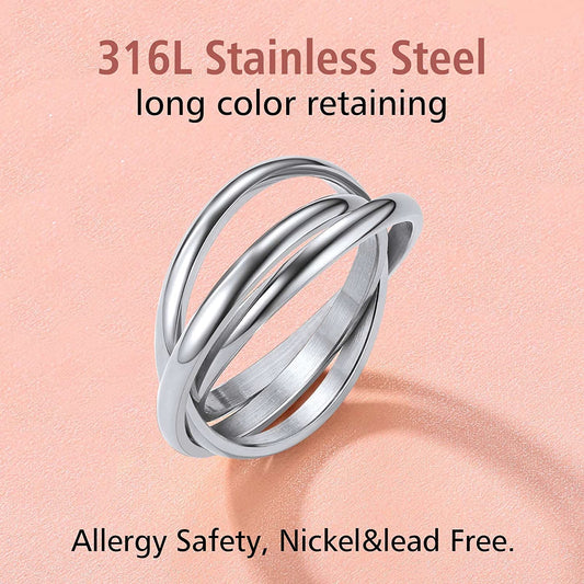 Silver Ring Triple Interlocked Rolling High Polish Hand Ring