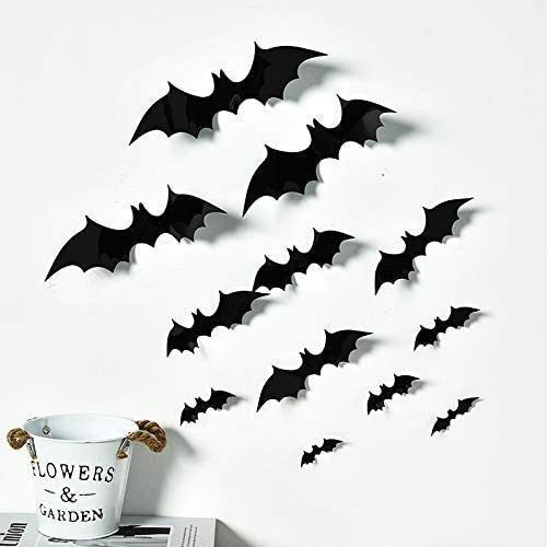 Bats Wall Decor,120 Pcs 3D Bat Halloween Decoration Stickers for Home Decor 4 Size Waterproof Black Spooky Bats