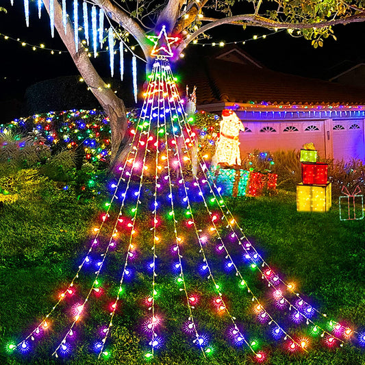 Outdoor Christmas Decorations Waterfall Lights 350 LED  Tree Light Gift, Plug in Clear Wire Waterproof Patio Light Decor for Home Xmas Tree Wedding Yard Porch Holiday Decoration Multicolor