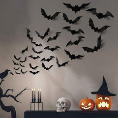 Bats Wall Decor,120 Pcs 3D Bat Halloween Decoration Stickers for Home Decor 4 Size Waterproof Black Spooky Bats