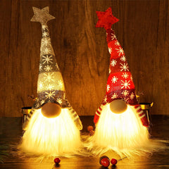 Lighted Christmas Gnome Handmade Plush Holiday Present Battery Winter Tabletop Christmas Decorations 2 Set