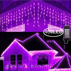 Christmas Lights Outdoor Decorations 400 LED 33ft 8 Modes Curtain Fairy String Light with 75 Drops, Clear Wire LED String Light Indoor Decor for Wedding Party Holiday Christmas Decorations