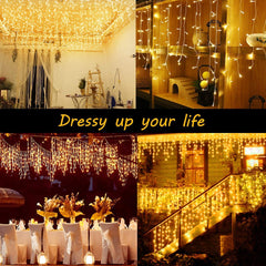 Christmas Lights Outdoor Decorations 400 LED 33ft 8 Modes Curtain Fairy String Light with 75 Drops, Clear Wire LED String Light Indoor Decor for Wedding Party Holiday Christmas Decorations