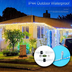 Christmas Lights Outdoor Decorations 400 LED 33ft 8 Modes Curtain Fairy String Light with 75 Drops, Clear Wire LED String Light Indoor Decor for Wedding Party Holiday Christmas Decorations