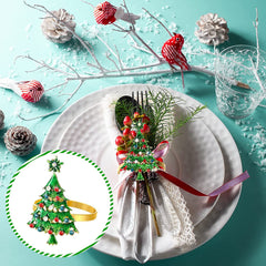 Set of 12 Christmas Tree Napkin Rings Xmas Napkin Rings Holder Buckle Set Christmas Rhinestone Diamond Metal Alloy Napkin Ring Buckle for Christmas Wedding Thanksgiving Dinner Table Decor