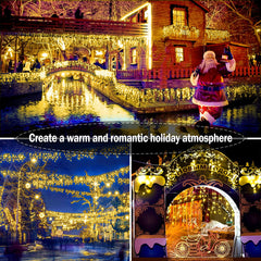 Christmas Lights Outdoor Decorations 400 LED 33ft 8 Modes Curtain Fairy String Light with 75 Drops, Clear Wire LED String Light Indoor Decor for Wedding Party Holiday Christmas Decorations