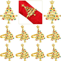 Set of 12 Christmas Tree Napkin Rings Xmas Napkin Rings Holder Buckle Set Christmas Rhinestone Diamond Metal Alloy Napkin Ring Buckle for Christmas Wedding Thanksgiving Dinner Table Decor