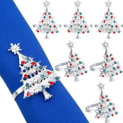 Set of 12 Christmas Tree Napkin Rings Xmas Napkin Rings Holder Buckle Set Christmas Rhinestone Diamond Metal Alloy Napkin Ring Buckle for Christmas Wedding Thanksgiving Dinner Table Decor