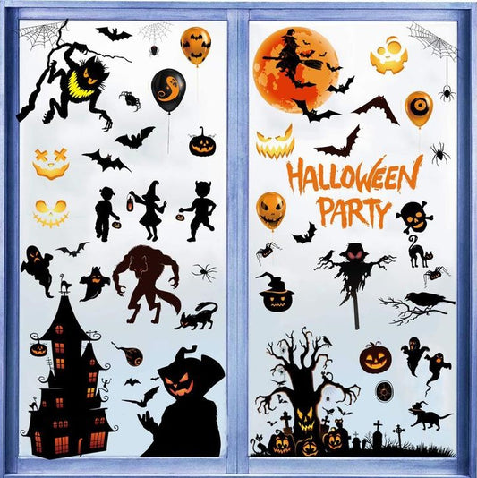 Halloween Window Clings, Spooky Black Double-Side Window Stickers for Home Office Decorations