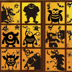 Halloween Window Clings, Spooky Black Double-Side Window Stickers for Home Office Decorations