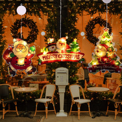 3 PCS Lighted Christmas Window Silhouette Decoration Light up Santa Claus Christmas Tree Merry Christmas Battery Operated with Suction Cup Hook for Christmas Window Glass Wall Indoor Decorations