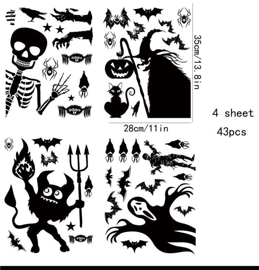 Halloween Window Clings, Spooky Black Double-Side Window Stickers for Home Office Decorations