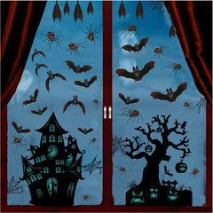 Halloween Window Clings, Spooky Black Double-Side Window Stickers for Home Office Decorations