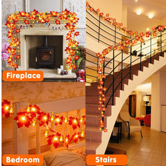 Thanksgiving Haning Decor Garland for Home｜Fall String Lights Maple Leaf Garland with Battery Operated Waterproof Harvest Halloween Thanksgiving Christmas Decoration Indoor Outdoor