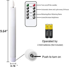 Flameless White Taper Candles Flickering with 10-Key Remote, Battery Operated Led Warm 3D Wick Light Window Candles Real Wax Pack of 6, Christmas Home Wedding Decor(0.78 X 9.64 Inch)