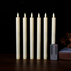 Flameless White Taper Candles Flickering with 10-Key Remote, Battery Operated Led Warm 3D Wick Light Window Candles Real Wax Pack of 6, Christmas Home Wedding Decor(0.78 X 9.64 Inch)