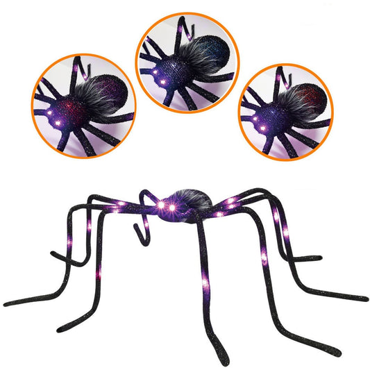 4FT Halloween Giant Spider, Light Up Spider Outdoor with Purple Lights, Black Scary Spider Halloween Decorations